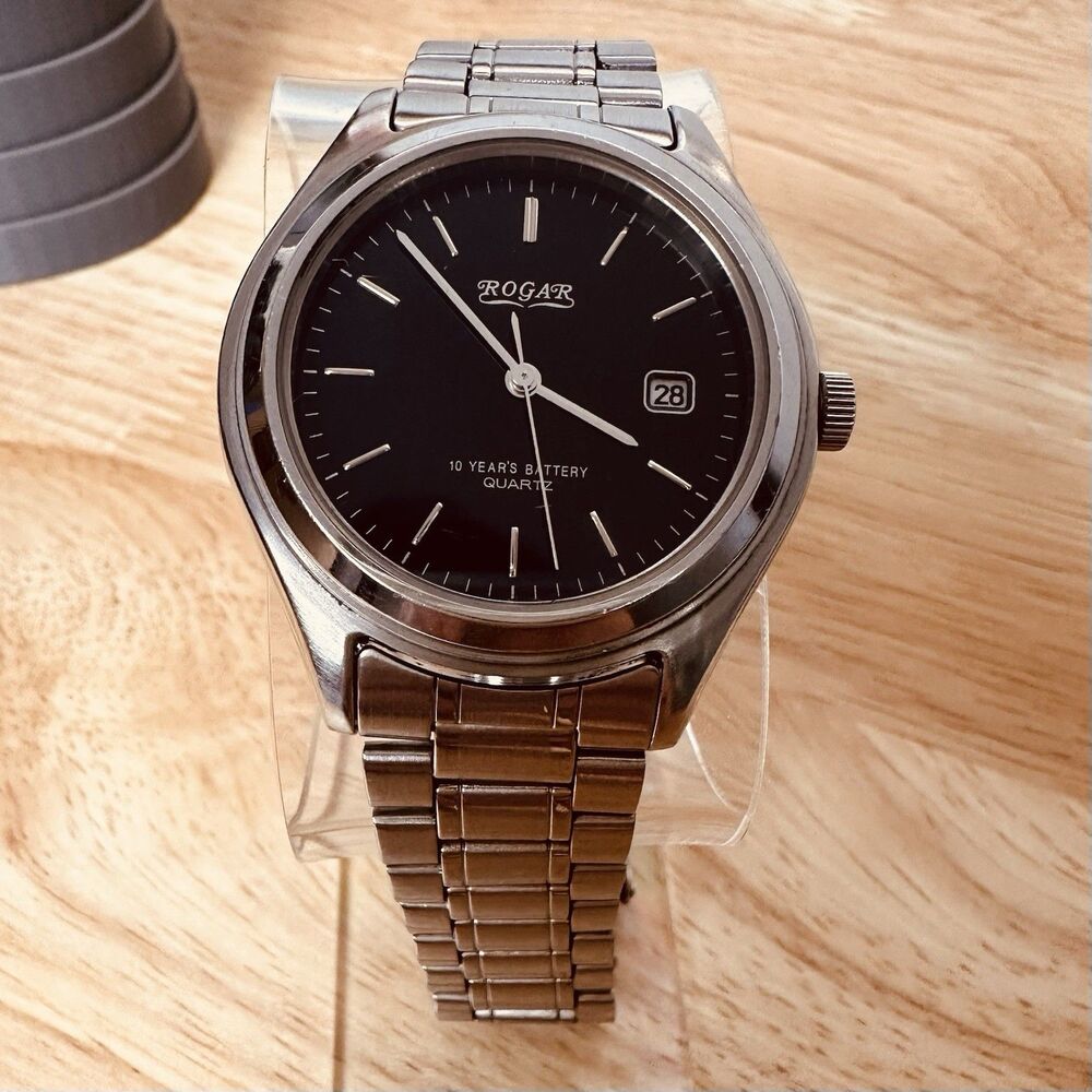 Rogar Men’s 38 mm Stainless Steel Quartz Sports Watch Blue Dial R0 017M